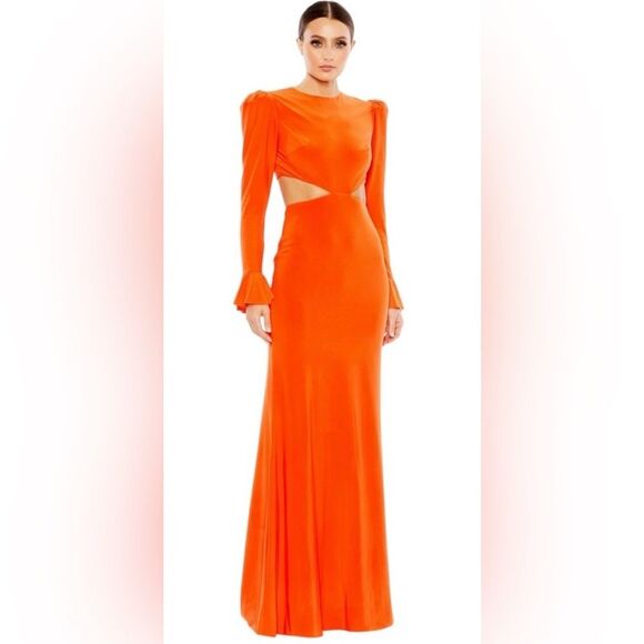 NWT Women's Mac Duggal Puff-Sleeve Cut-Out Trumpet Gown in Size 8 - Picture 2 of 7